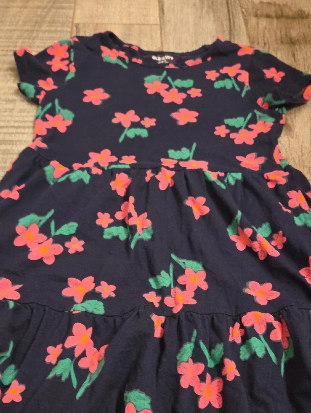 Old Navy Navy Floral Short-Sleeve Dress - Pink & Green Flowers